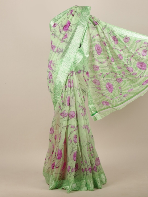 

Pothys Green & Purple Cotton Blend Floral Printed Saree