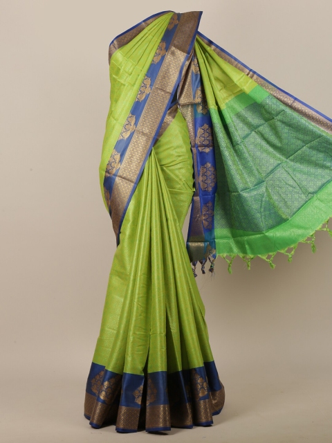 

Pothys Women Green & Blue Ethnic Motifs Woven Designed Saree