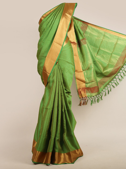 

Pothys Women Green & Gold-Toned Geometric Woven Designed Saree