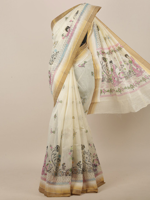 

Pothys Cream-Coloured Cotton Blend Printed Saree