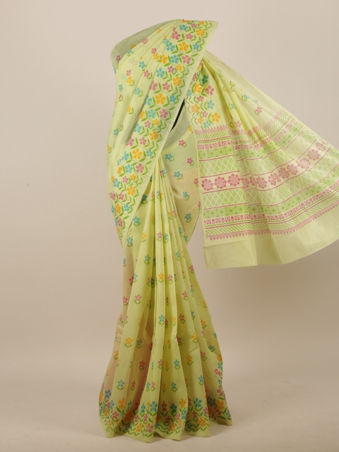 

Pothys Green Cotton Blend Floral Printed Saree