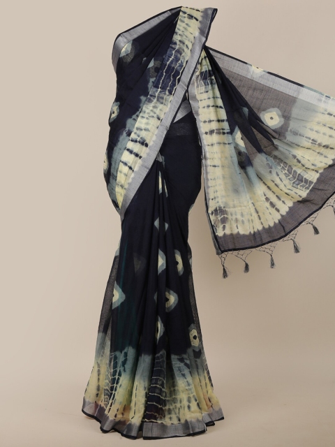 

Pothys Navy Blue & White Jute Silk Tie-Dye Printed Saree