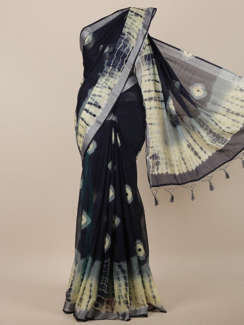 

Pothys Navy Blue & White Jute Silk Tie-Dye Printed Saree