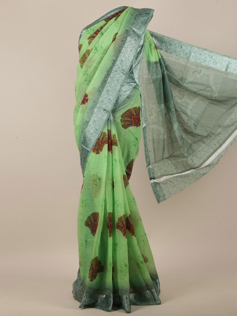 

Pothys Women Green Cotton Blend Ethnic Motifs Printed Saree