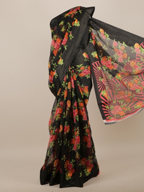 

Pothys Women Black & Red Cotton Blend Floral Printed Saree