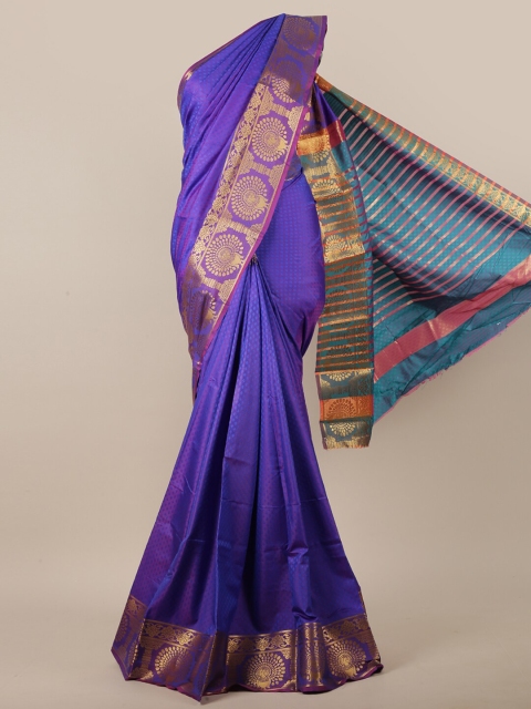 

Pothys Women Blue & Gold-Toned Ethnic Motifs Woven Designed Saree