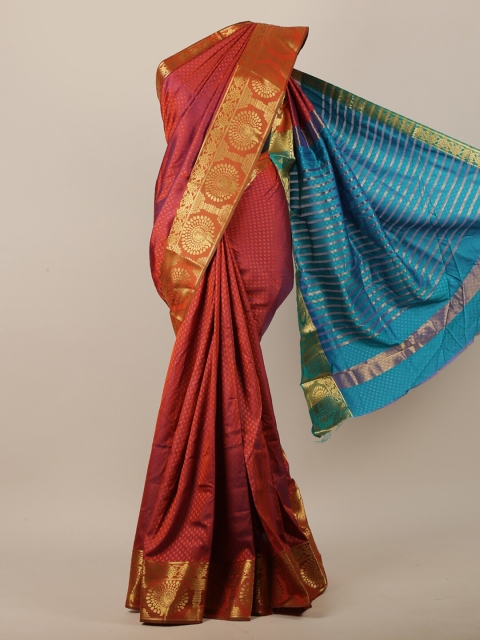 

Pothys Women Rust & Blue Ethnic Motifs Woven Designed Saree