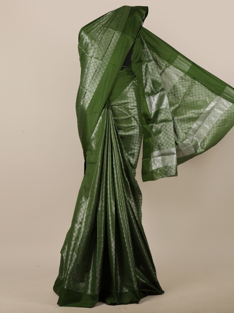 

Pothys Green & Silver-Toned Jute Silk Checked Saree