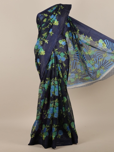 

Pothys Women Navy Blue & Green Cotton Blend Floral Printed Saree