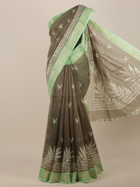 

Pothys Women Green Cotton Blend Batik Printed Saree