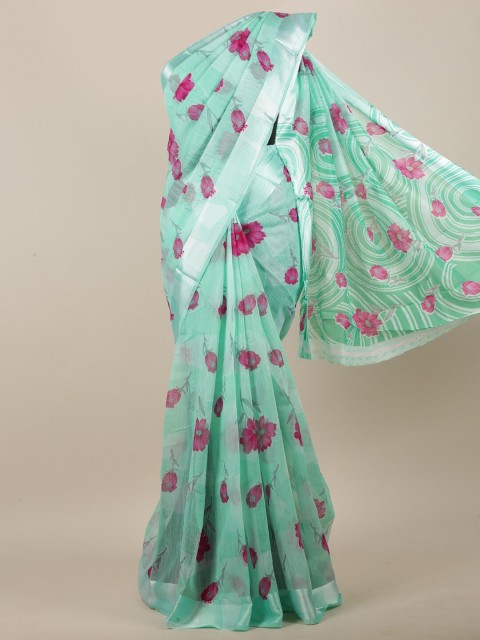 

Pothys Women Green & Pink Cotton Blend Floral Printed Saree
