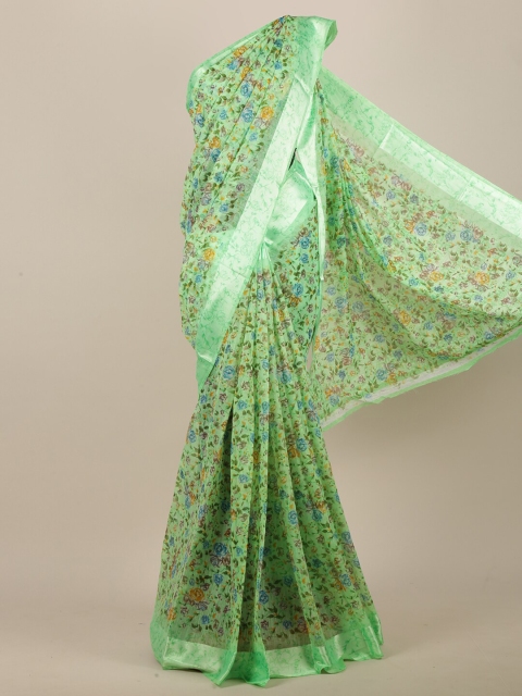 

Pothys Green Cotton Blend Floral Printed Saree