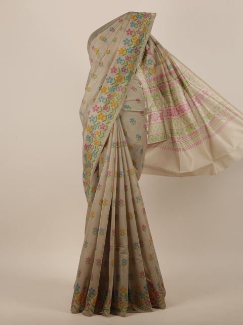 

Pothys Women Grey Cotton Blend Floral Printed Saree