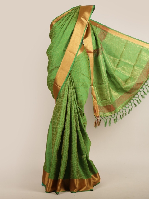 

Pothys Women Green & Gold-Toned Geometric Woven Designed Saree