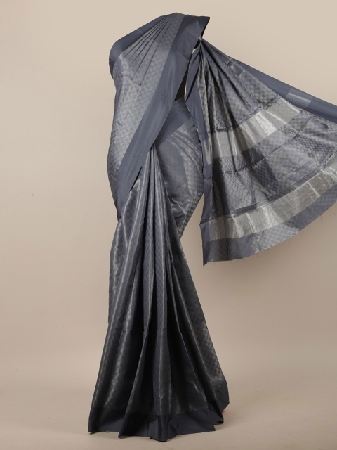 

Pothys Women Grey & Silver-Toned Jute Silk Checked Saree