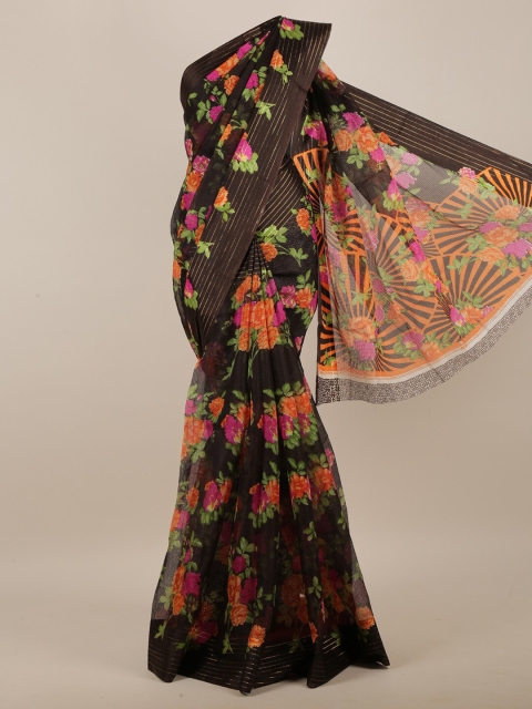 

Pothys Women Brown & Orange Cotton Blend Floral Printed Saree