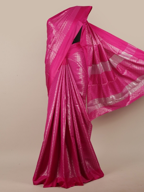 

Pothys Women Pink & Silver-Toned Jute Silk Checked Saree