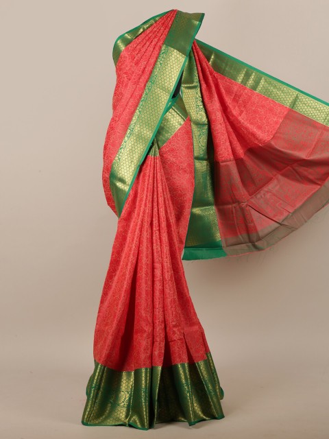 

Pothys Women Red & Green Ethnic Motifs Woven Designed Saree
