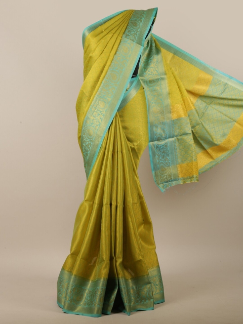 

Pothys Women Green & Turquoise Blue Ethnic Motifs Woven Designed Saree