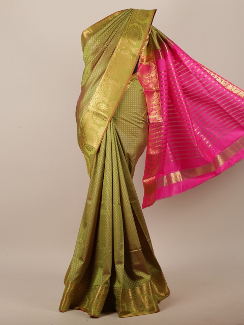 

Pothys Women Green & Pink Ethnic Motifs Woven Designed Saree