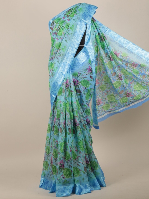 

Pothys Women Blue & Green Cotton Blend Floral Printed Saree