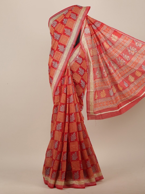 

Pothys Red Cotton Blend Geometric Printed Saree