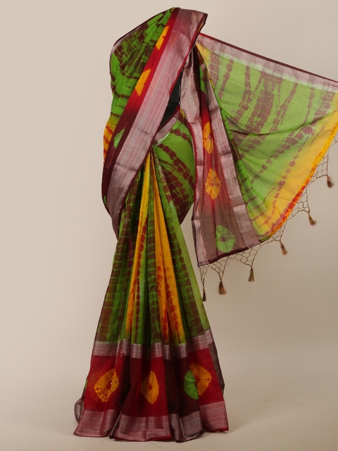 

Pothys Green & Maroon Tie and Dye Jute Silk Saree