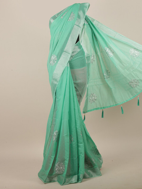 

Pothys Green & Silver Ethnic Motifs Zari Saree