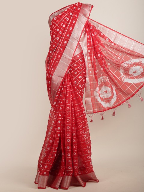 

Pothys Red & Silver Batik Zari Jute Silk Saree