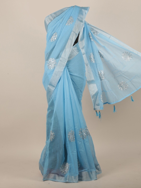 

Pothys Blue & Silver Ethnic Motifs Zari Saree