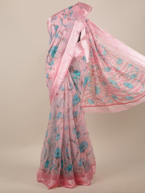 

Pothys Pink & Blue Floral Printed Saree