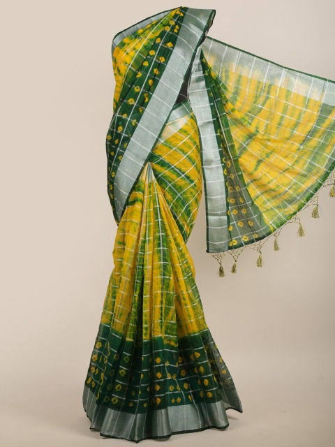 

Pothys Yellow & Green Checked Jute Silk Saree