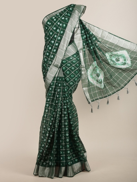 

Pothys Green & White Checked Jute Silk Saree