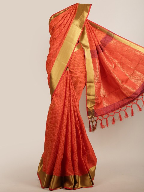 

Pothys Orange & Gold-Toned Woven Design Zari Jute Silk Saree