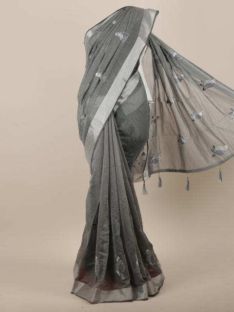 

Pothys Grey & Silver Ethnic Motifs Zari Saree
