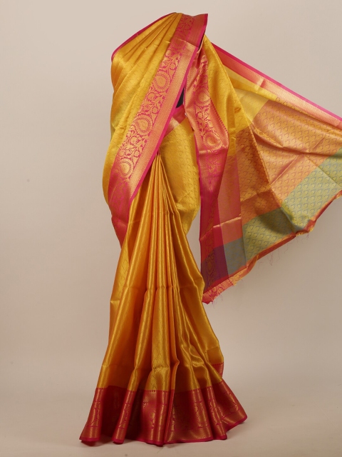 

Pothys Mustard & Pink Woven Design Zari Jute Silk Saree