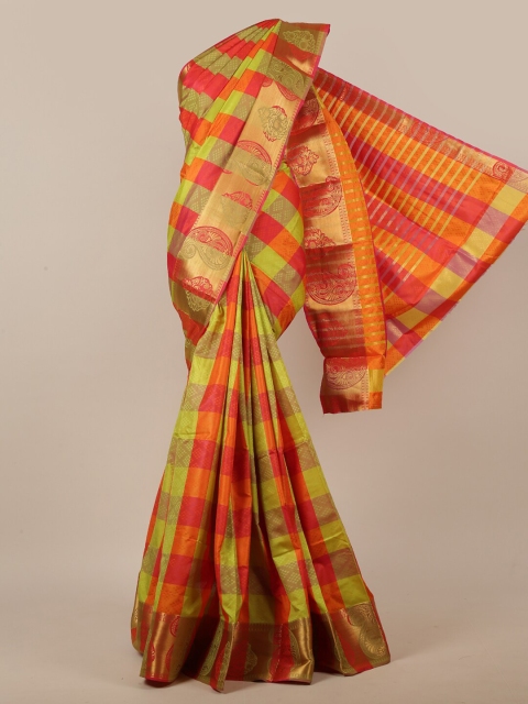 

Pothys Red & Green Colourblocked Jute Silk Saree