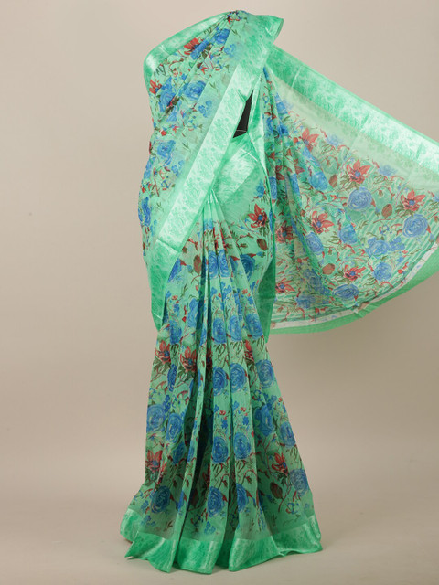 

Pothys Green & Blue Floral Printed Saree