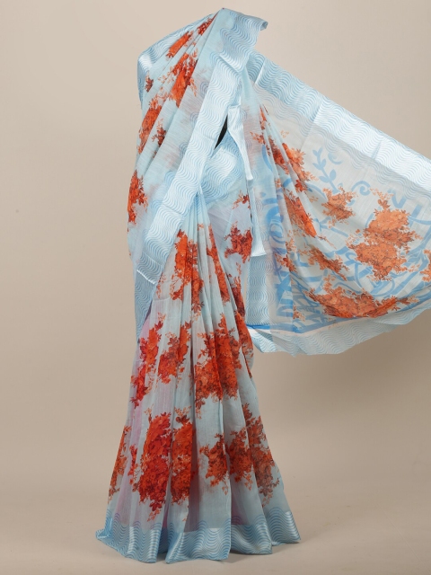 

Pothys Blue & Orange Floral Printed Saree