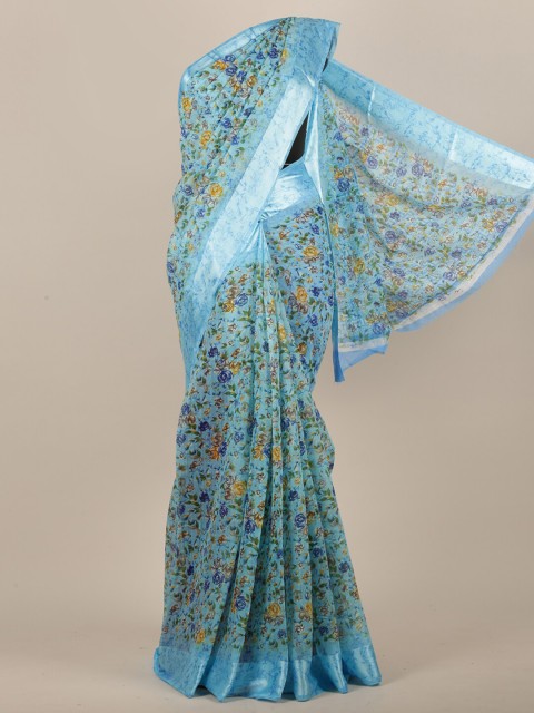

Pothys Blue & Yellow Floral Printed Saree