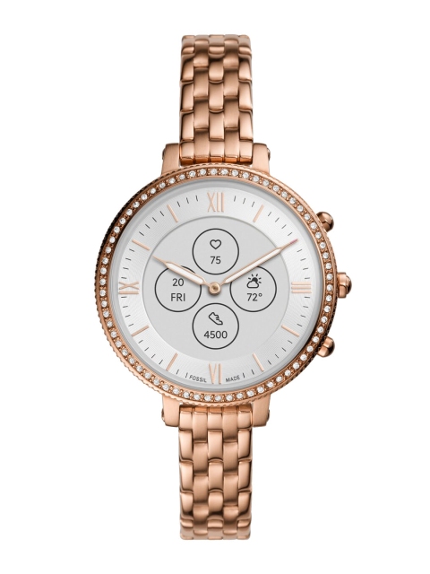 

Fossil Women Rose Gold-Toned & White Solid Smart Watch FTW7037