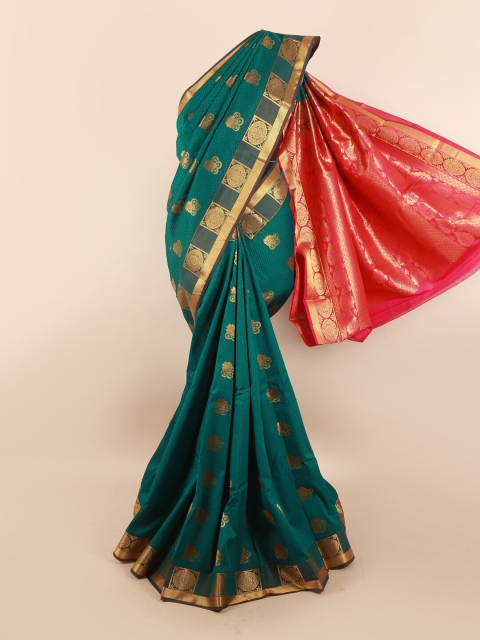 

Pothys Green & Pink Ethnic Motifs Zari Silk Blend Saree