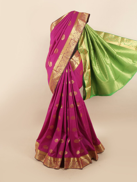 

Pothys Magenta & Gold-Toned Ethnic Motifs Saree