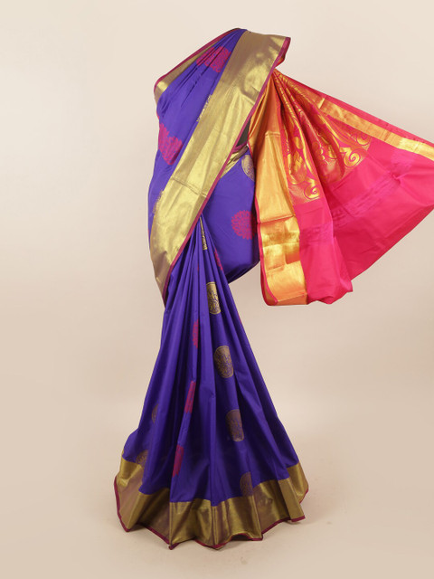 

Pothys Blue & Pink Ethnic Motifs Zari Silk Blend Saree