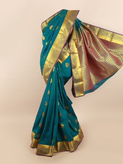 

Pothys Women Green & Gold-Toned Ethnic Motifs Woven Designed Saree