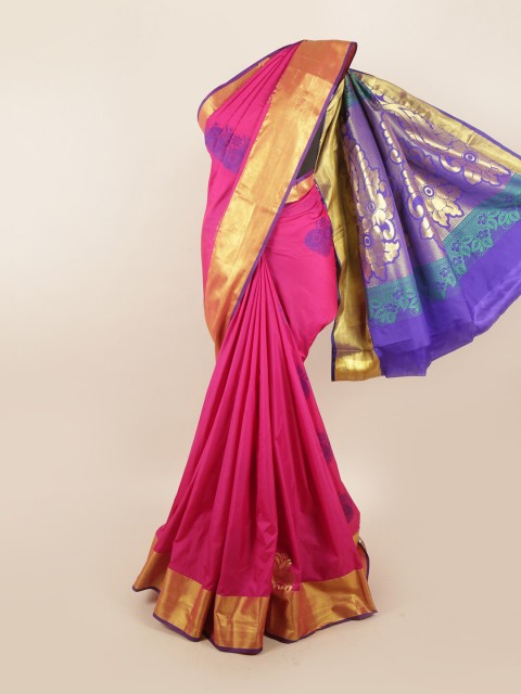 

Pothys Pink & Purple Ethnic Motifs Zari Silk Blend Saree