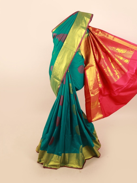 

Pothys Green & Red Ethnic Motifs Zari Silk Blend Saree