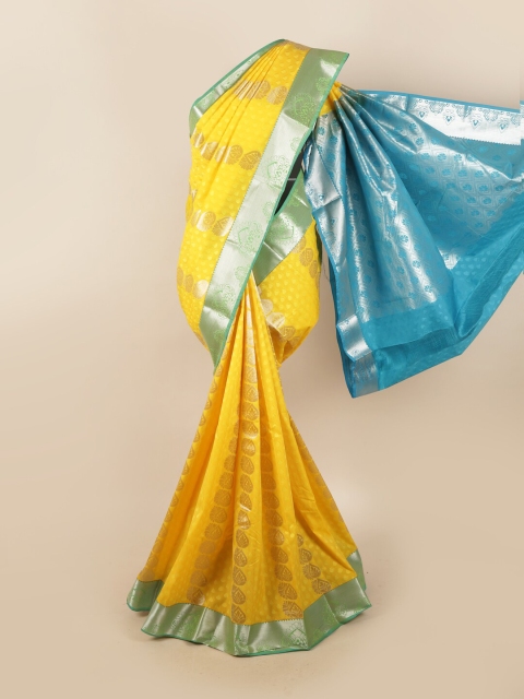 

Pothys Yellow & Blue Ethnic Motifs Zari Silk Blend Saree