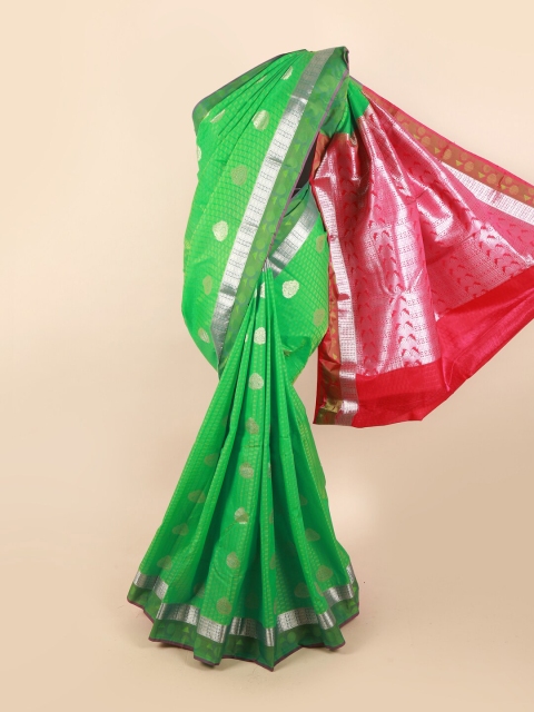 

Pothys Green & Red Ethnic Motifs Woven Designed Saree