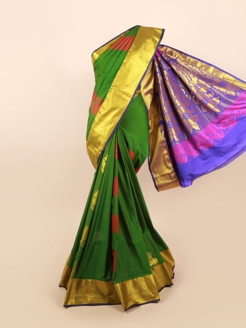 

Pothys Green & Gold-Toned Floral Zari Saree